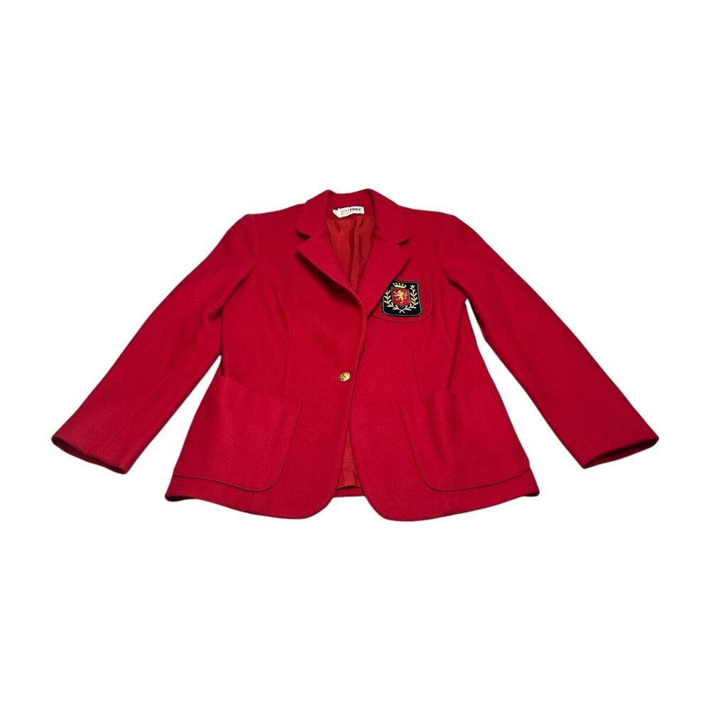 VTG Rrrrruss ILGWU Blazer Jacket Womens 07 Red Lined Notch Lapel Single-Breasted